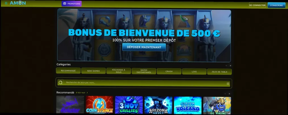 Amon Casino bonus 100% jusqu'à 500 €